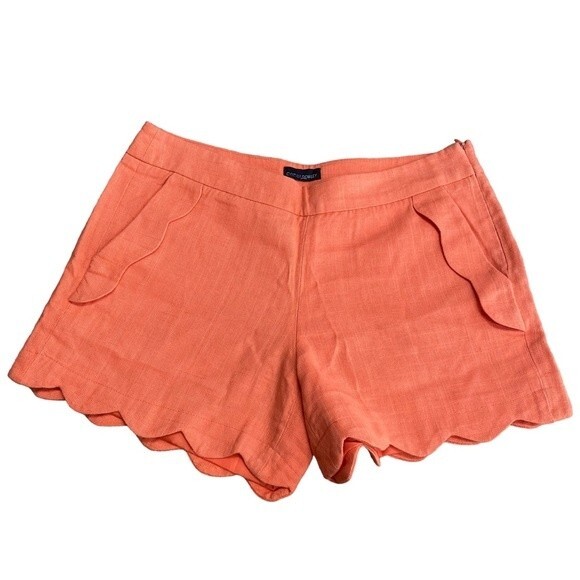 Cynthia Rowley Womens 4 Scalloped Linen‎ Shorts Coral Orange - Picture 1 of 9